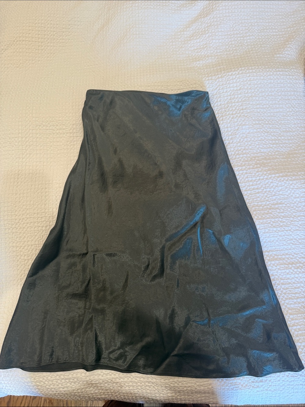 Aritzia Babaton Dark Green Satin Slip Skirt with Elastic Waistband